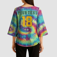 Custom Lithuania Basketball Skeleton 1992 Kimono Sleeve Blouse Tie Dye Pattern - Wonder Print Shop