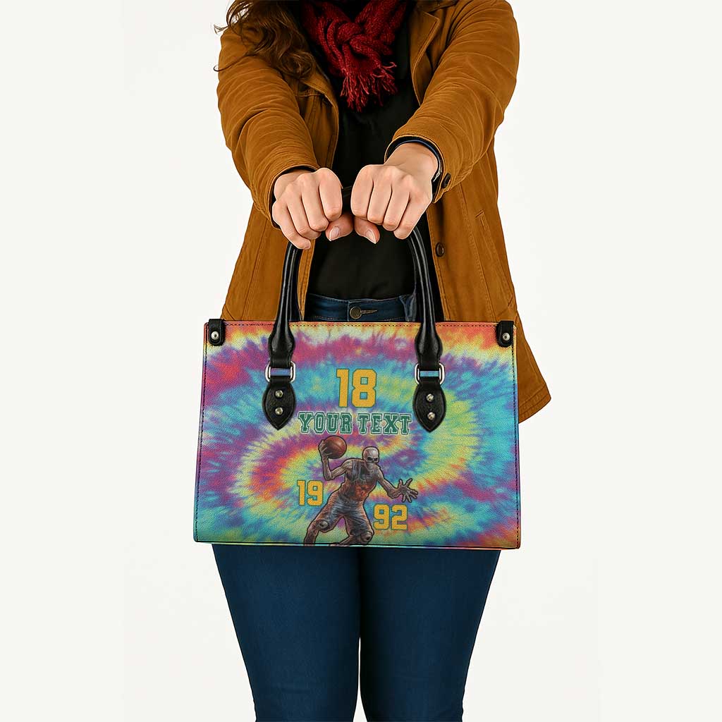 Custom Lithuania Basketball Skeleton 1992 Leather Bag Tie Dye Pattern - Wonder Print Shop