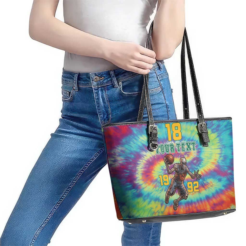 Custom Lithuania Basketball Skeleton 1992 Leather Tote Bag Tie Dye Pattern - Wonder Print Shop