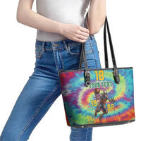 Custom Lithuania Basketball Skeleton 1992 Leather Tote Bag Tie Dye Pattern - Wonder Print Shop