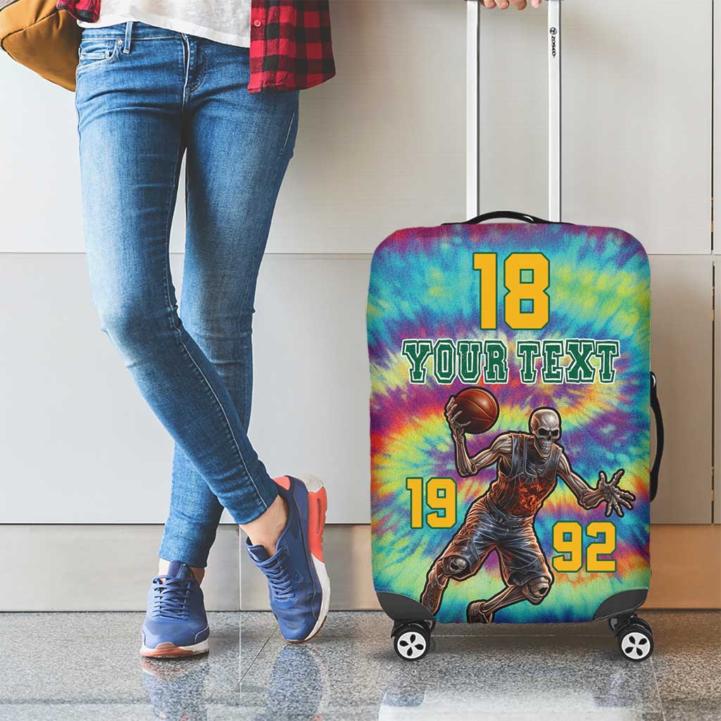 Custom Lithuania Basketball Skeleton 1992 Luggage Cover Tie Dye Pattern - Wonder Print Shop