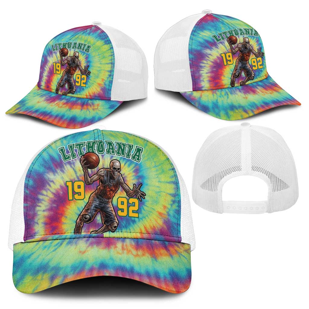 Lithuania Basketball Skeleton 1992 Mesh Trucker Cap Tie Dye Pattern - Wonder Print Shop