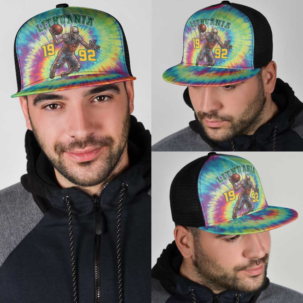Lithuania Basketball Skeleton 1992 Mesh Trucker Cap Tie Dye Pattern - Wonder Print Shop