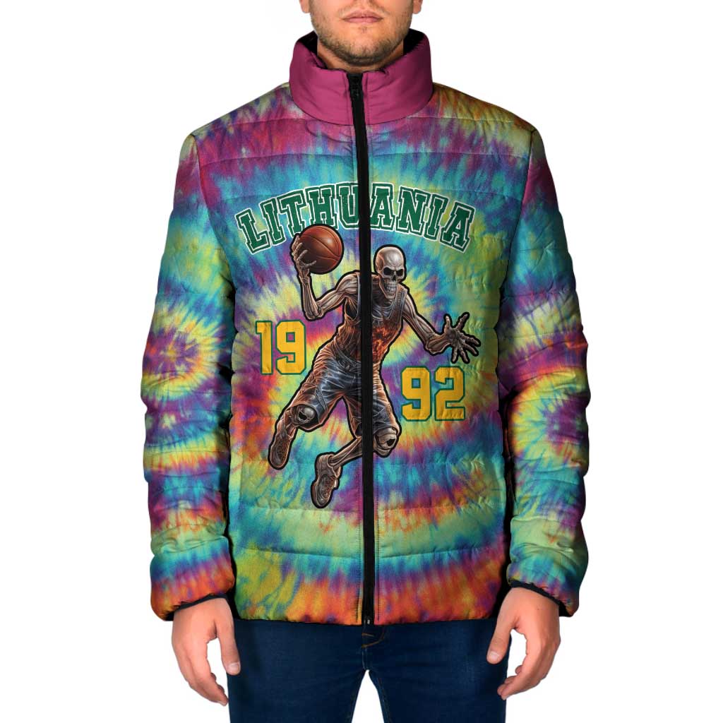 Custom Lithuania Basketball Skeleton 1992 Padded Jacket Tie Dye Pattern - Wonder Print Shop