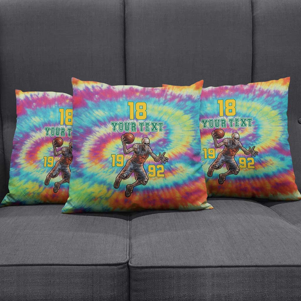 Custom Lithuania Basketball Skeleton 1992 Pillow Cover Tie Dye Pattern - Wonder Print Shop