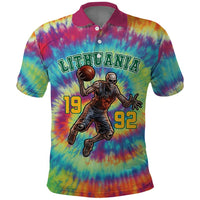 Custom Lithuania Basketball Skeleton 1992 Polo Shirt Tie Dye Pattern - Wonder Print Shop