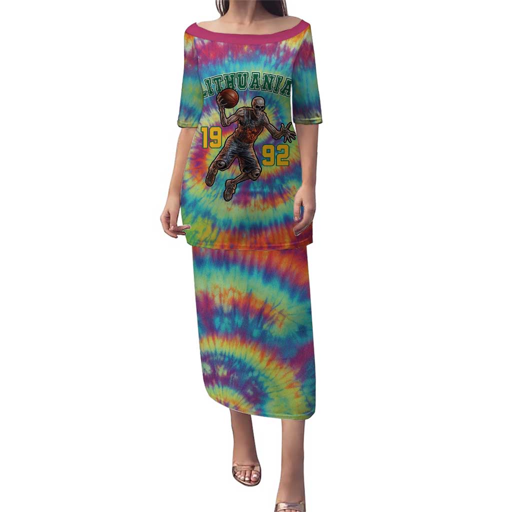 Custom Lithuania Basketball Skeleton 1992 Puletasi Tie Dye Pattern - Wonder Print Shop