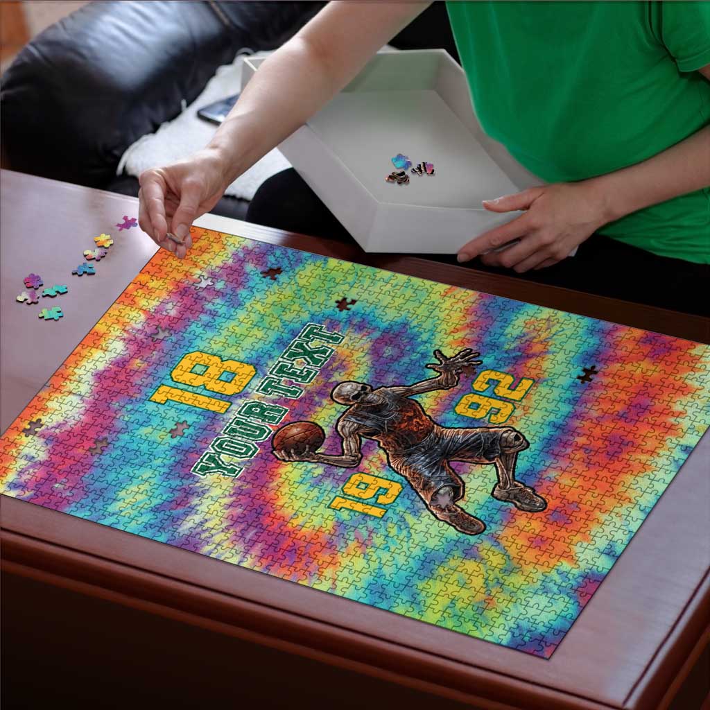 Custom Lithuania Basketball Skeleton 1992 Puzzle Tie Dye Pattern - Wonder Print Shop