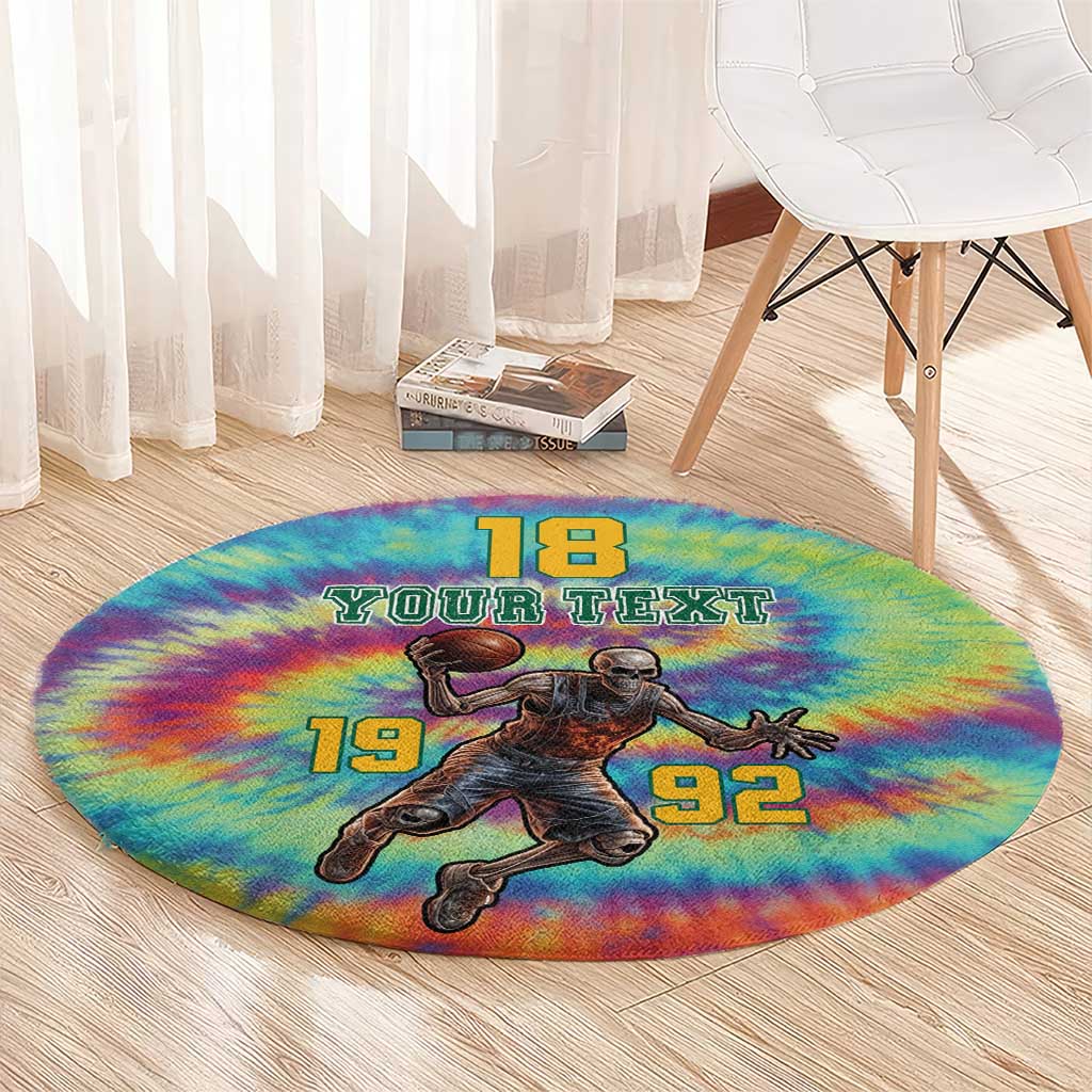 Custom Lithuania Basketball Skeleton 1992 Round Carpet Tie Dye Pattern - Wonder Print Shop