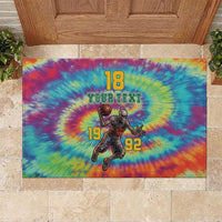 Custom Lithuania Basketball Skeleton 1992 Rubber Doormat Tie Dye Pattern - Wonder Print Shop