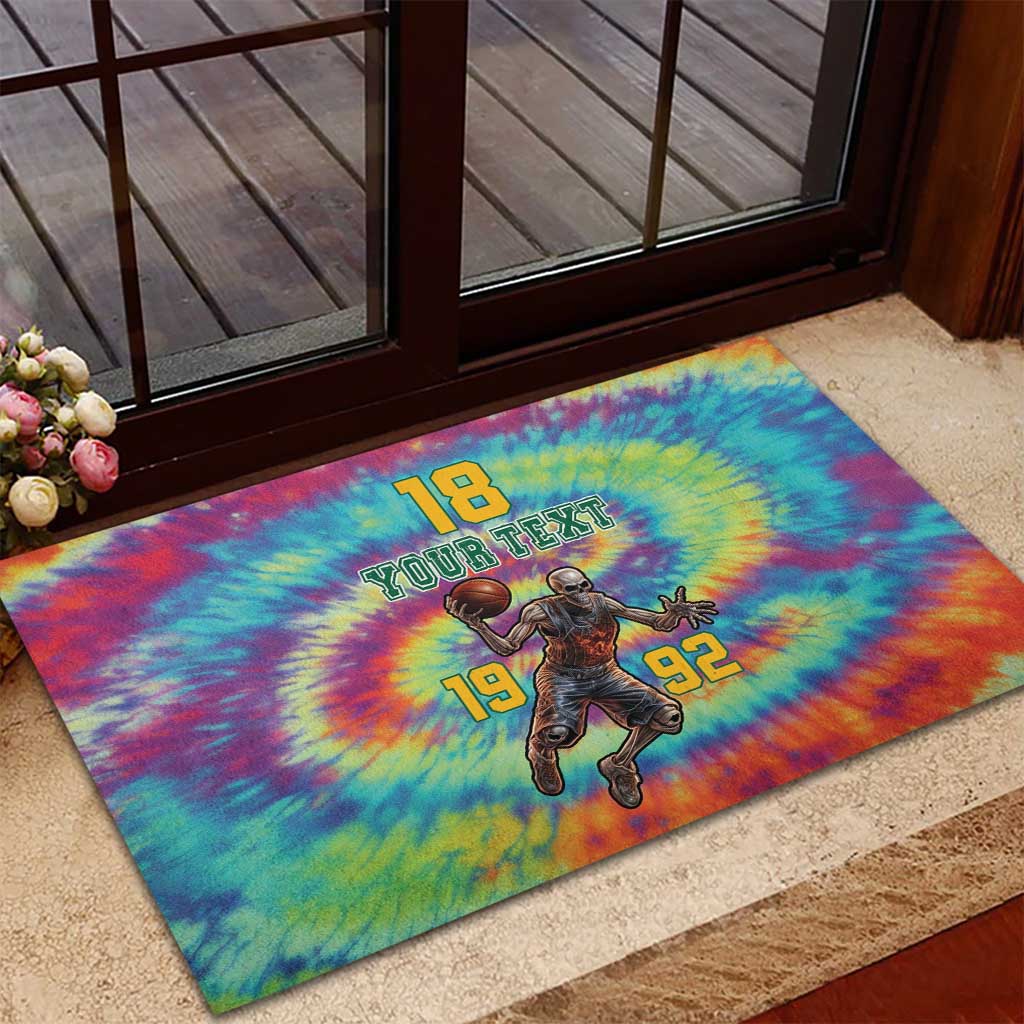 Custom Lithuania Basketball Skeleton 1992 Rubber Doormat Tie Dye Pattern - Wonder Print Shop