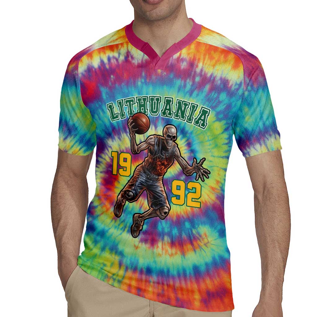 Custom Lithuania Basketball Skeleton 1992 Rugby Jersey Tie Dye Pattern - Wonder Print Shop