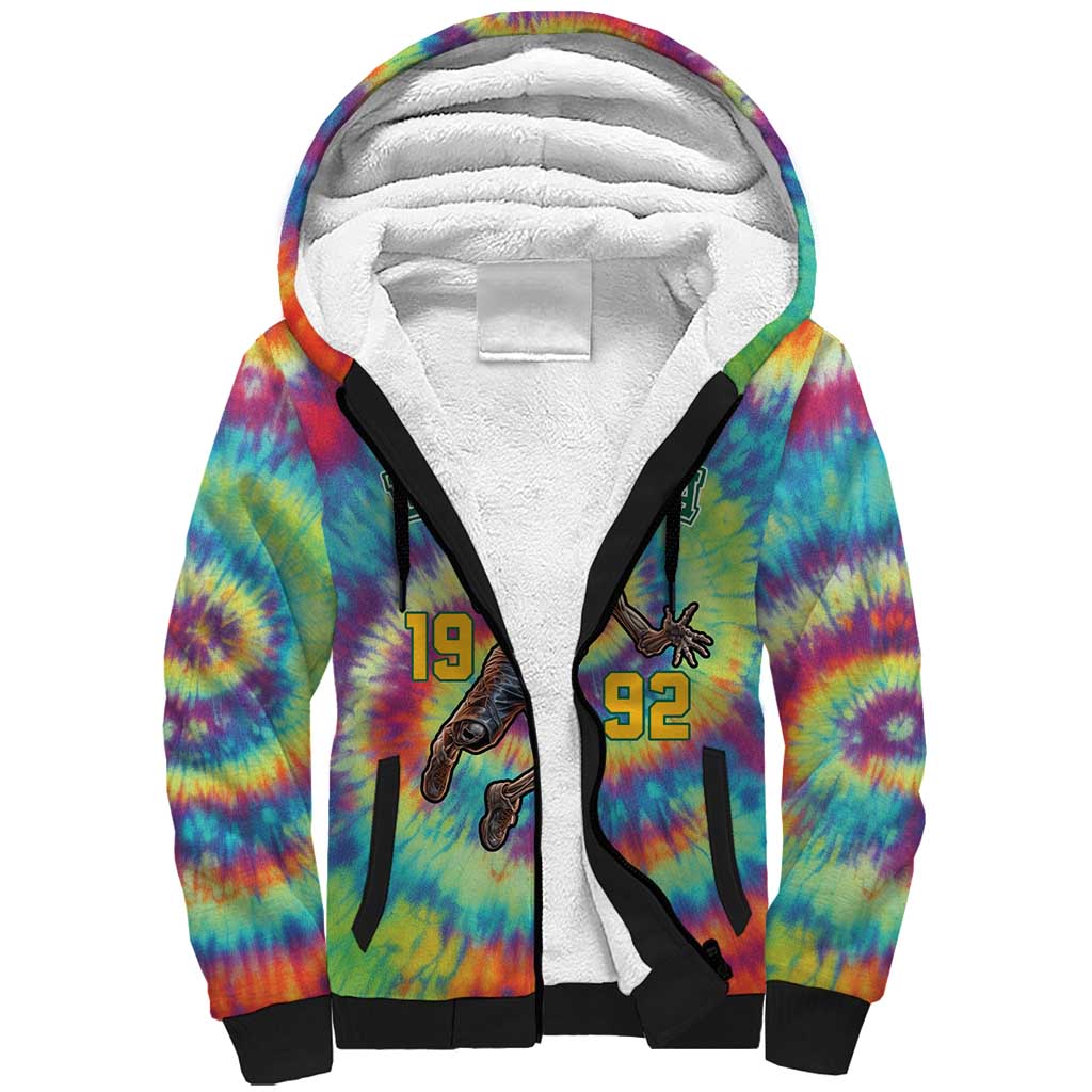 Custom Lithuania Basketball Skeleton 1992 Sherpa Hoodie Tie Dye Pattern - Wonder Print Shop