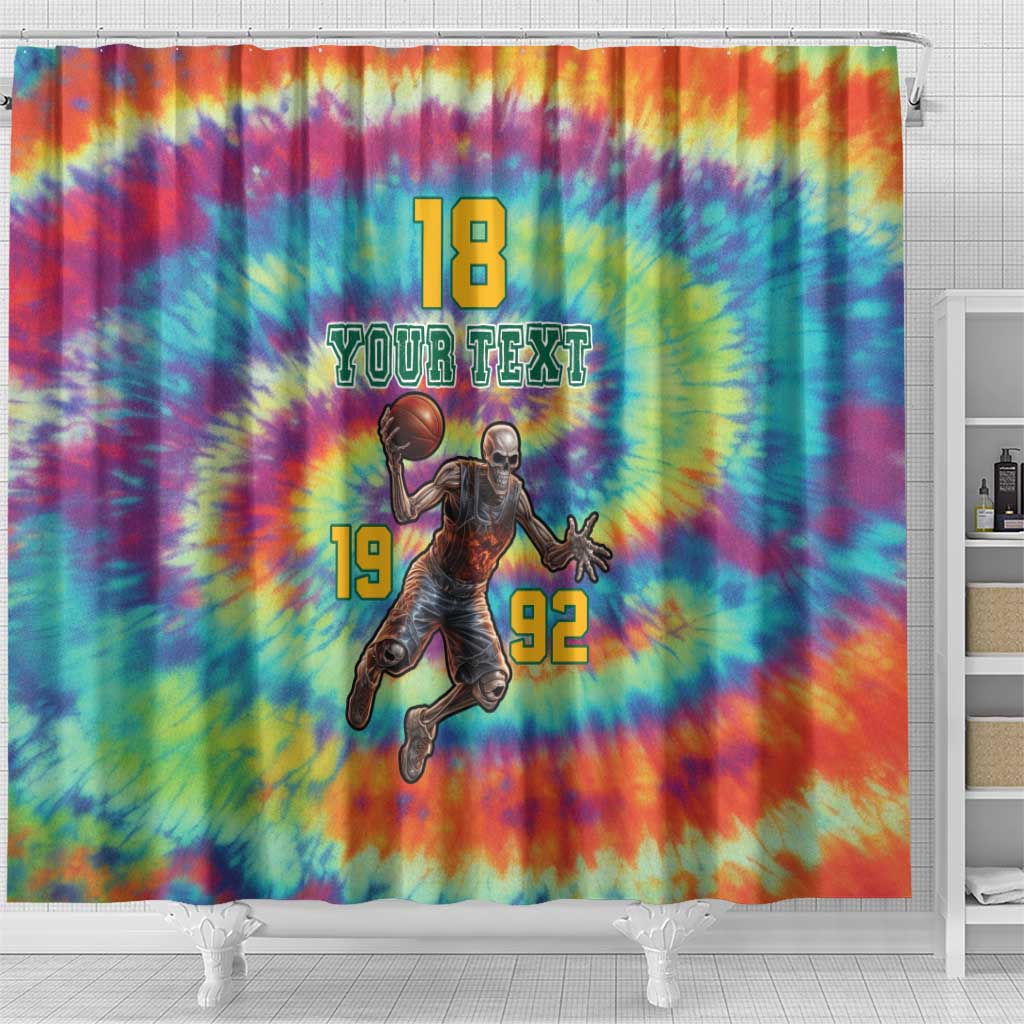 Custom Lithuania Basketball Skeleton 1992 Shower Curtain Tie Dye Pattern - Wonder Print Shop