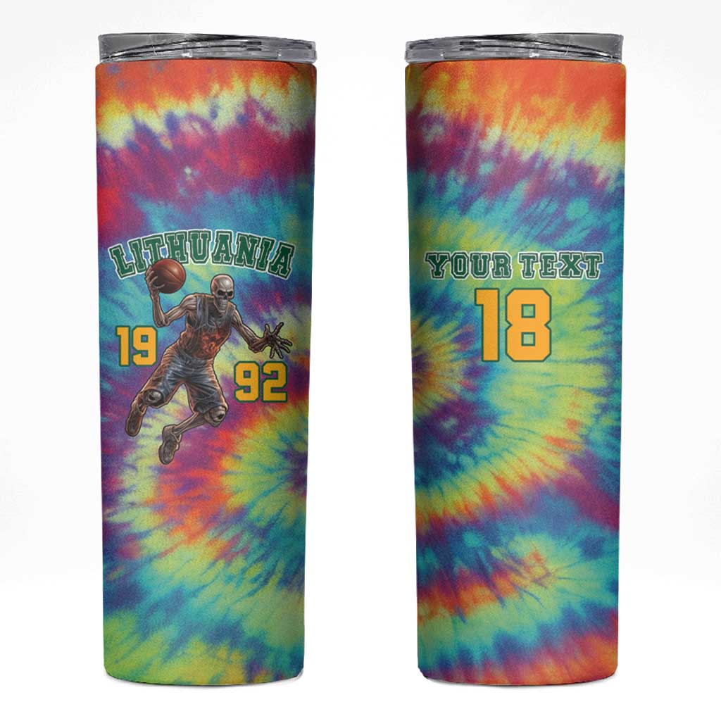 Custom Lithuania Basketball Skeleton 1992 Skinny Tumbler Tie Dye Pattern - Wonder Print Shop