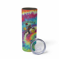 Custom Lithuania Basketball Skeleton 1992 Skinny Tumbler Tie Dye Pattern - Wonder Print Shop