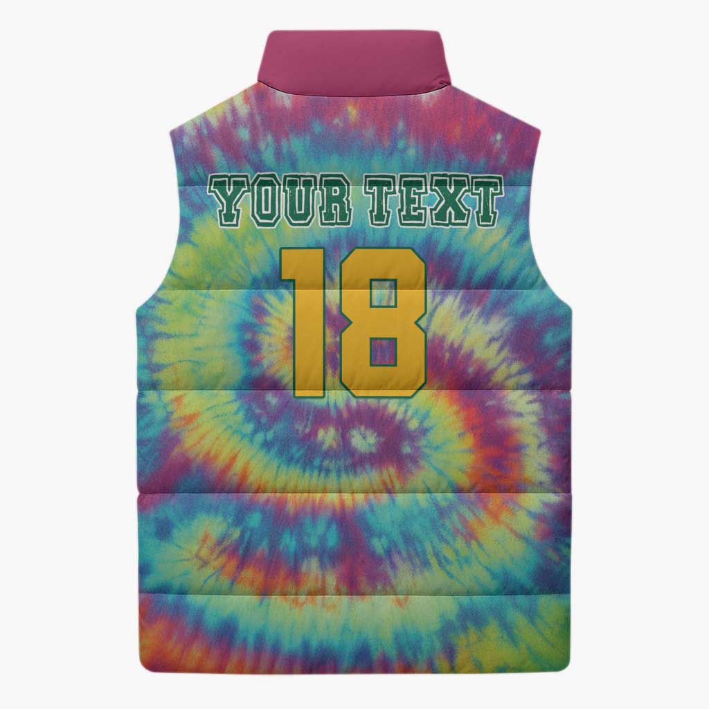 Custom Lithuania Basketball Skeleton 1992 Sleeveless Puffer Jacket Tie Dye Pattern - Wonder Print Shop