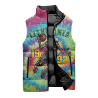 Custom Lithuania Basketball Skeleton 1992 Sleeveless Puffer Jacket Tie Dye Pattern - Wonder Print Shop