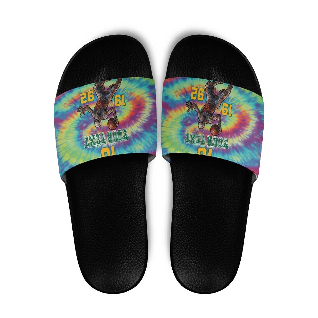 Custom Lithuania Basketball Skeleton 1992 Slide Sandals Tie Dye Pattern - Wonder Print Shop