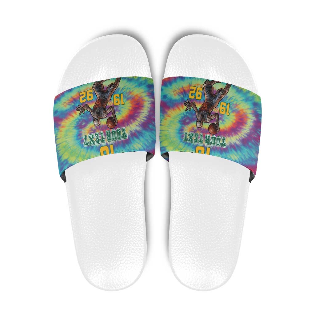 Custom Lithuania Basketball Skeleton 1992 Slide Sandals Tie Dye Pattern - Wonder Print Shop