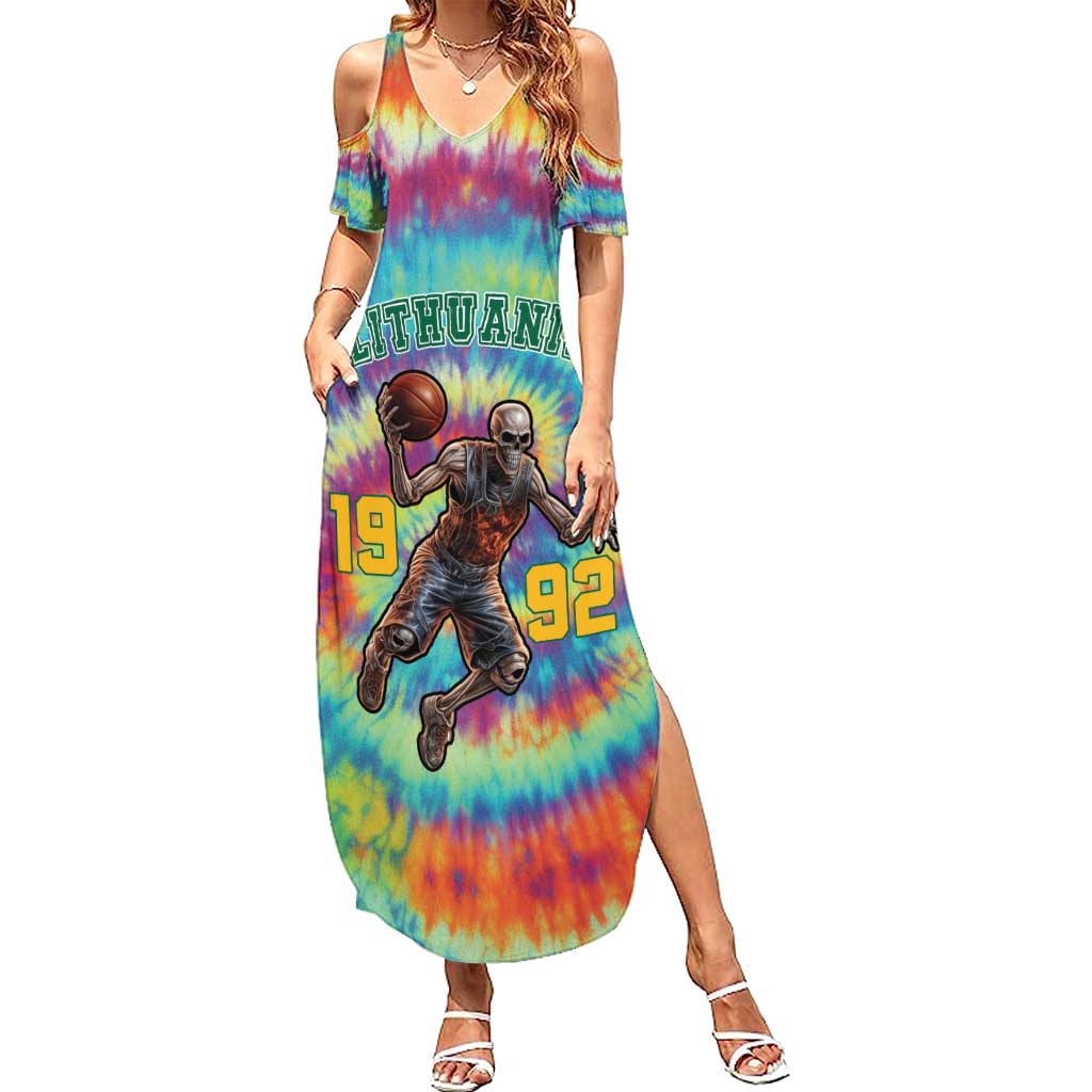 Custom Lithuania Basketball Skeleton 1992 Summer Maxi Dress Tie Dye Pattern - Wonder Print Shop