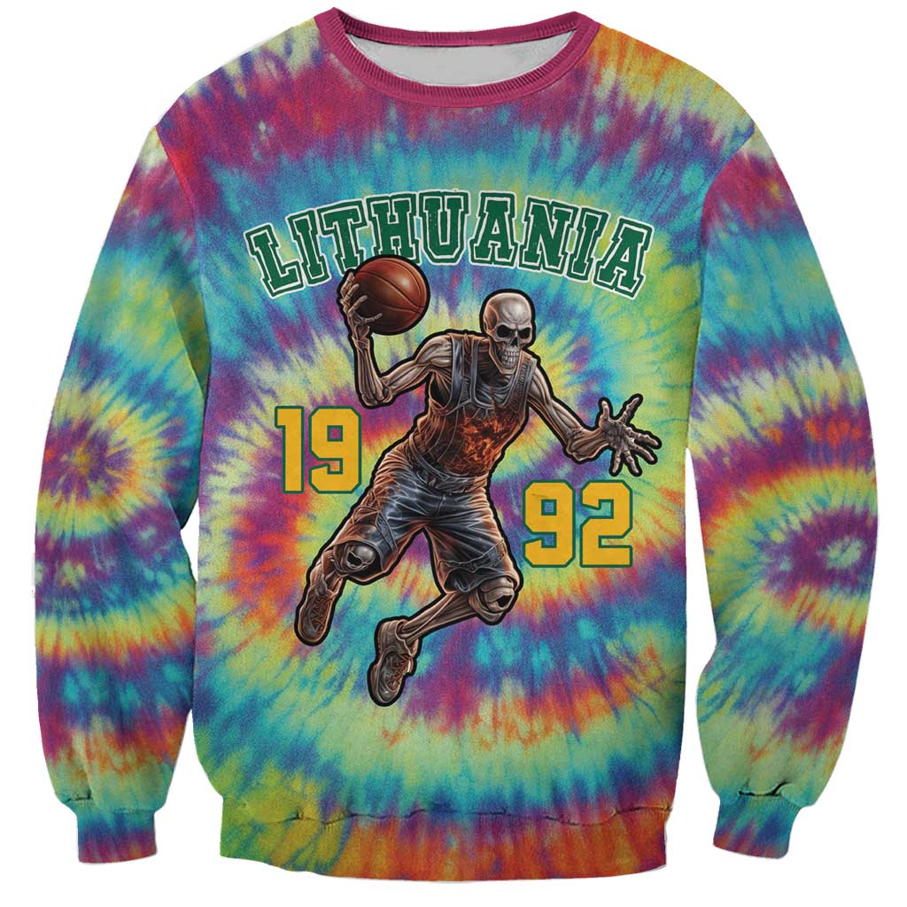 Custom Lithuania Basketball Skeleton 1992 Sweatshirt Tie Dye Pattern - Wonder Print Shop
