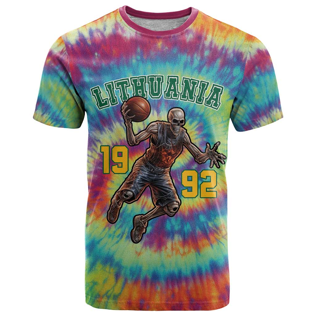 Custom Lithuania Basketball Skeleton 1992 T Shirt Tie Dye Pattern - Wonder Print Shop
