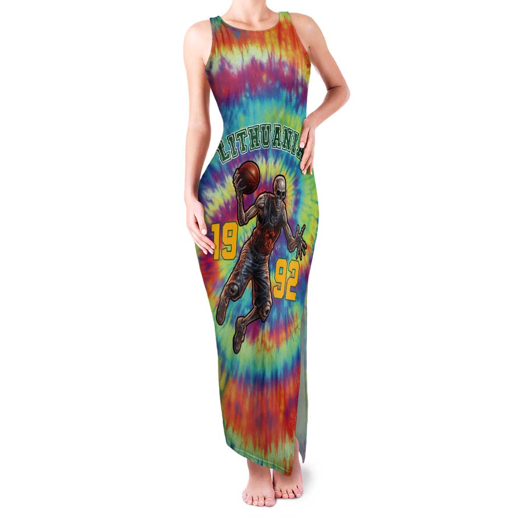 Custom Lithuania Basketball Skeleton 1992 Tank Maxi Dress Tie Dye Pattern - Wonder Print Shop