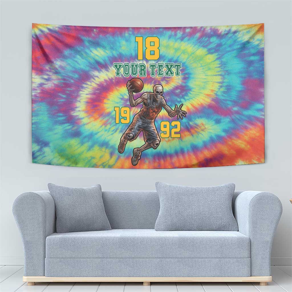 Custom Lithuania Basketball Skeleton 1992 Tapestry Tie Dye Pattern - Wonder Print Shop