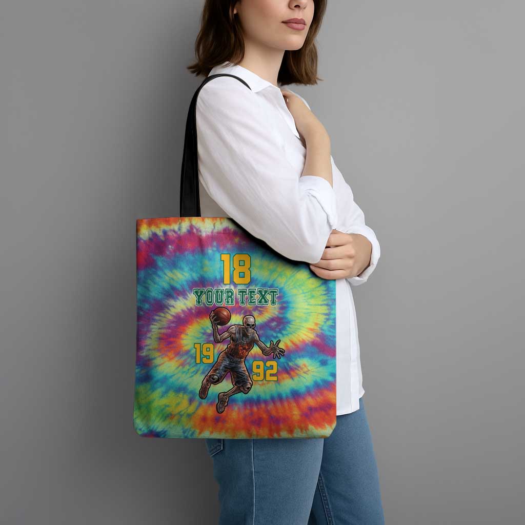 Custom Lithuania Basketball Skeleton 1992 Tote Bag Tie Dye Pattern - Wonder Print Shop