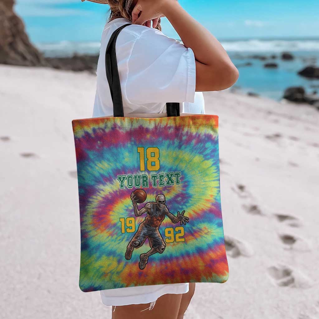 Custom Lithuania Basketball Skeleton 1992 Tote Bag Tie Dye Pattern - Wonder Print Shop
