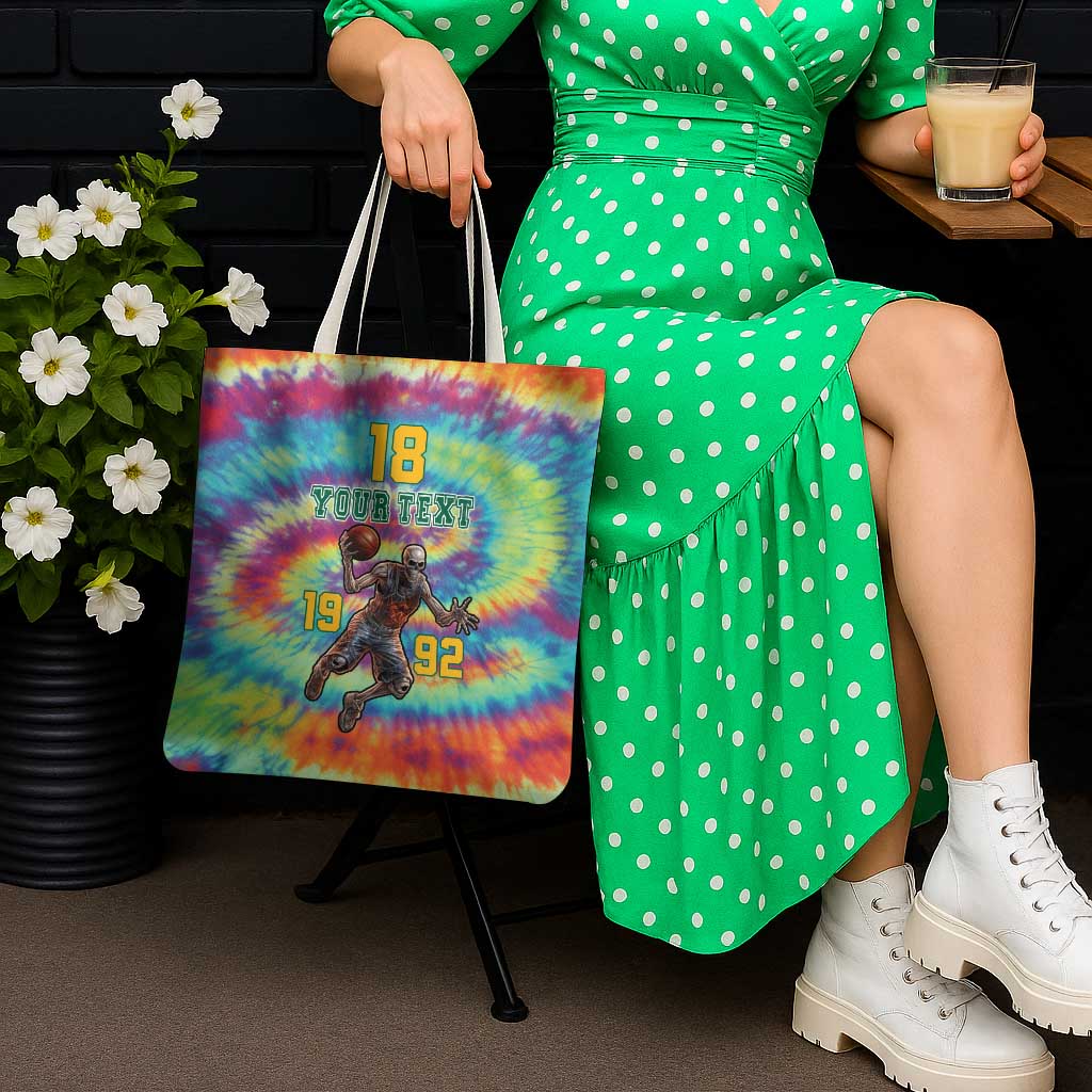 Custom Lithuania Basketball Skeleton 1992 Tote Bag Tie Dye Pattern - Wonder Print Shop