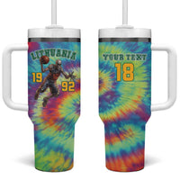 Custom Lithuania Basketball Skeleton 1992 Tumbler With Handle Tie Dye Pattern - Wonder Print Shop