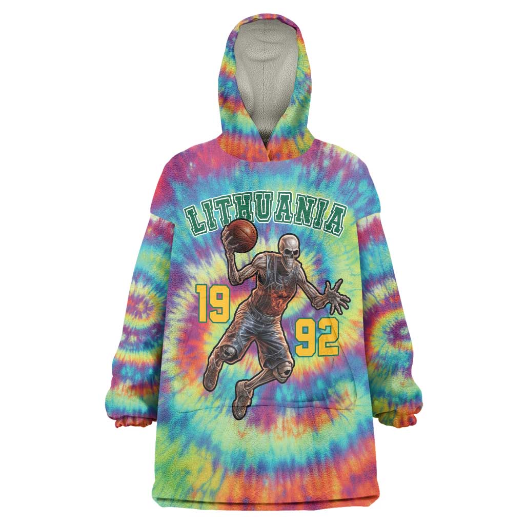 Custom Lithuania Basketball Skeleton 1992 Wearable Blanket Hoodie Tie Dye Pattern - Wonder Print Shop
