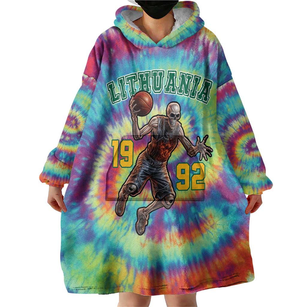 Custom Lithuania Basketball Skeleton 1992 Wearable Blanket Hoodie Tie Dye Pattern - Wonder Print Shop
