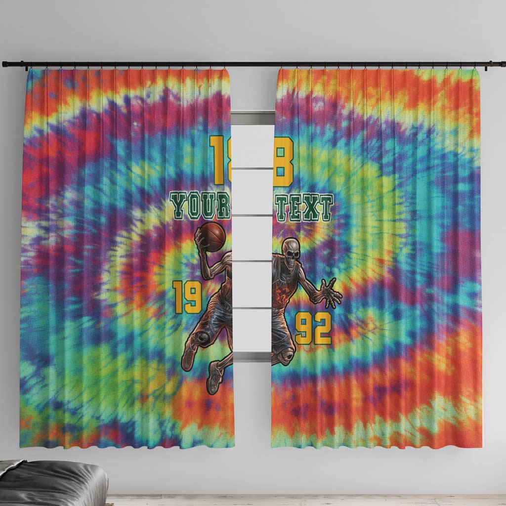 Custom Lithuania Basketball Skeleton 1992 Window Curtain Tie Dye Pattern - Wonder Print Shop