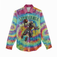 Custom Lithuania Basketball Skeleton 1992 Women Casual Shirt Tie Dye Pattern - Wonder Print Shop