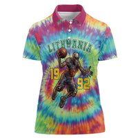 Custom Lithuania Basketball Skeleton 1992 Women Polo Shirt Tie Dye Pattern - Wonder Print Shop