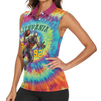 Custom Lithuania Basketball Skeleton 1992 Women Sleeveless Polo Shirt Tie Dye Pattern - Wonder Print Shop