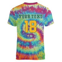 Custom Lithuania Basketball Skeleton 1992 Women V-Neck T-Shirt Tie Dye Pattern - Wonder Print Shop