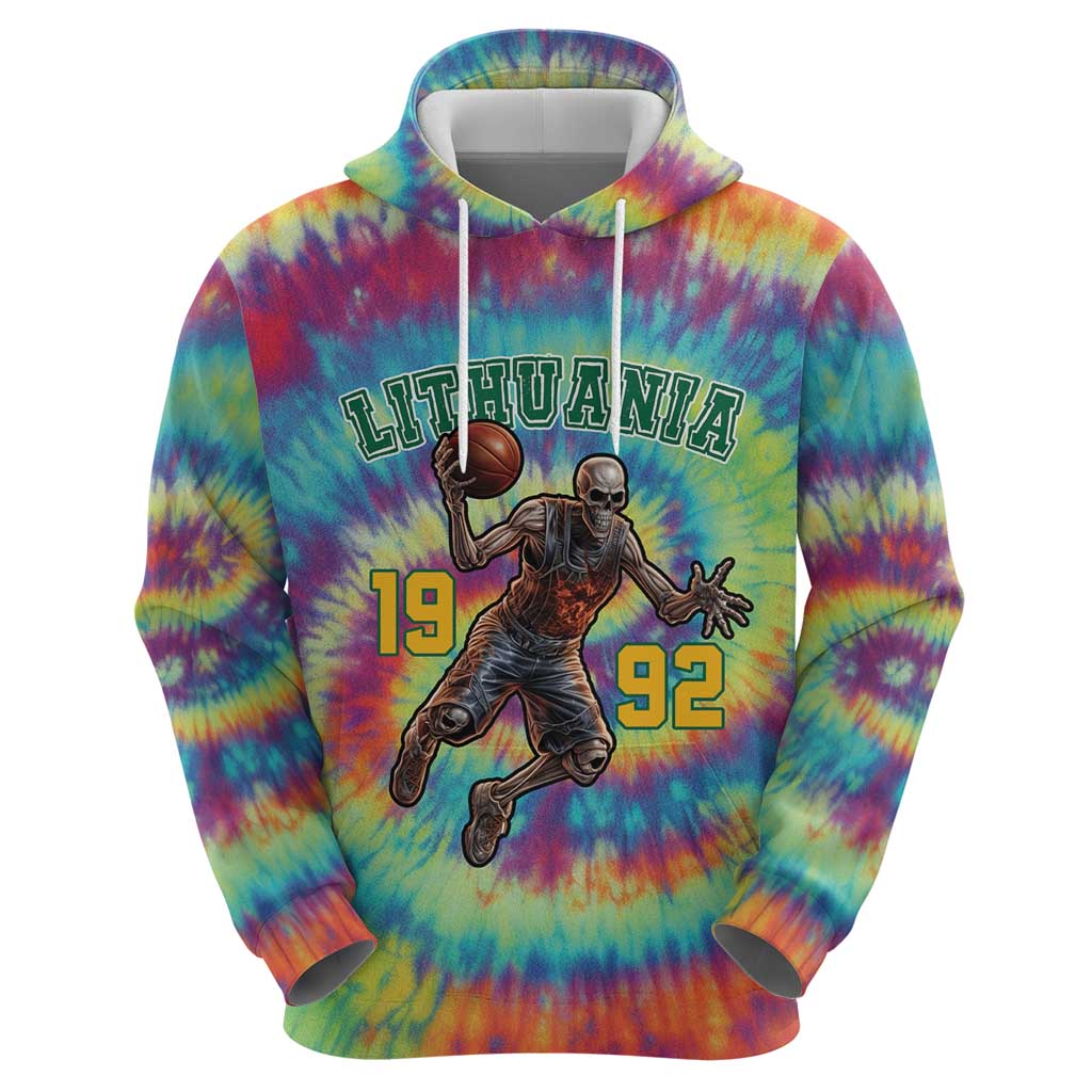 Custom Lithuania Basketball Skeleton 1992 Zip Hoodie Tie Dye Pattern - Wonder Print Shop