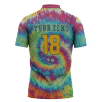 Custom Lithuania Basketball Skeleton 1992 Zipper Polo Shirt Tie Dye Pattern - Wonder Print Shop