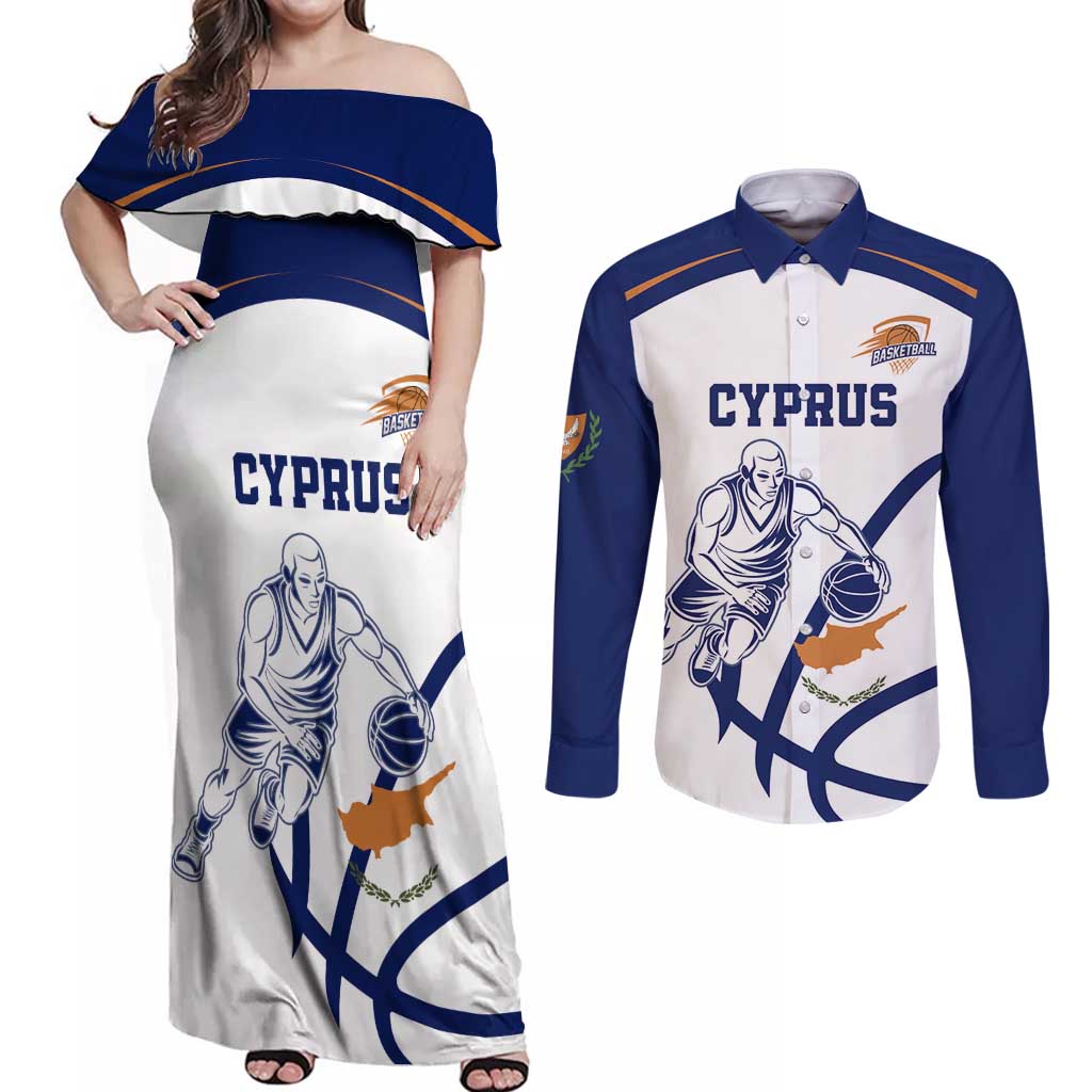 Cyprus Basketball Custom Couples Matching Off Shoulder Maxi Dress and Long Sleeve Button Shirt Go Champion - Wonder Print Shop