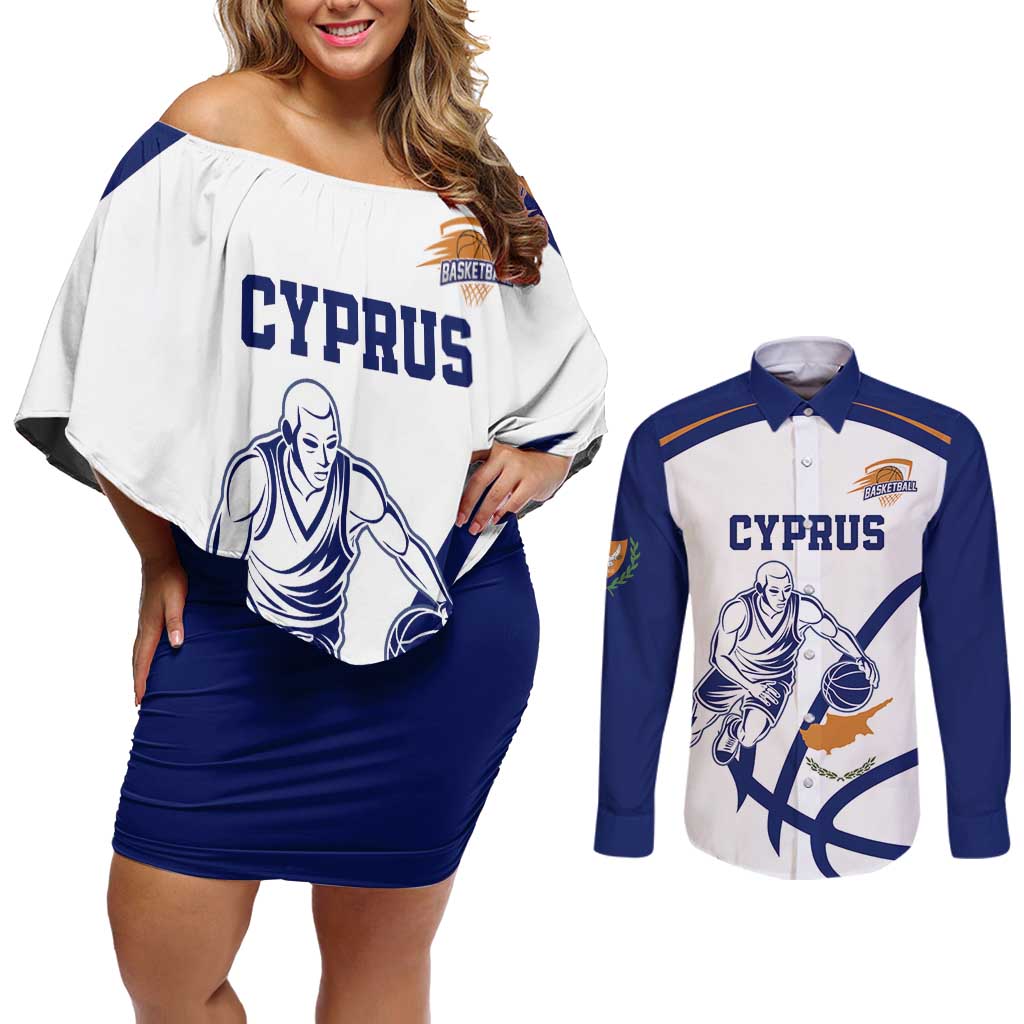 Cyprus Basketball Custom Couples Matching Off Shoulder Short Dress and Long Sleeve Button Shirt Go Champion - Wonder Print Shop