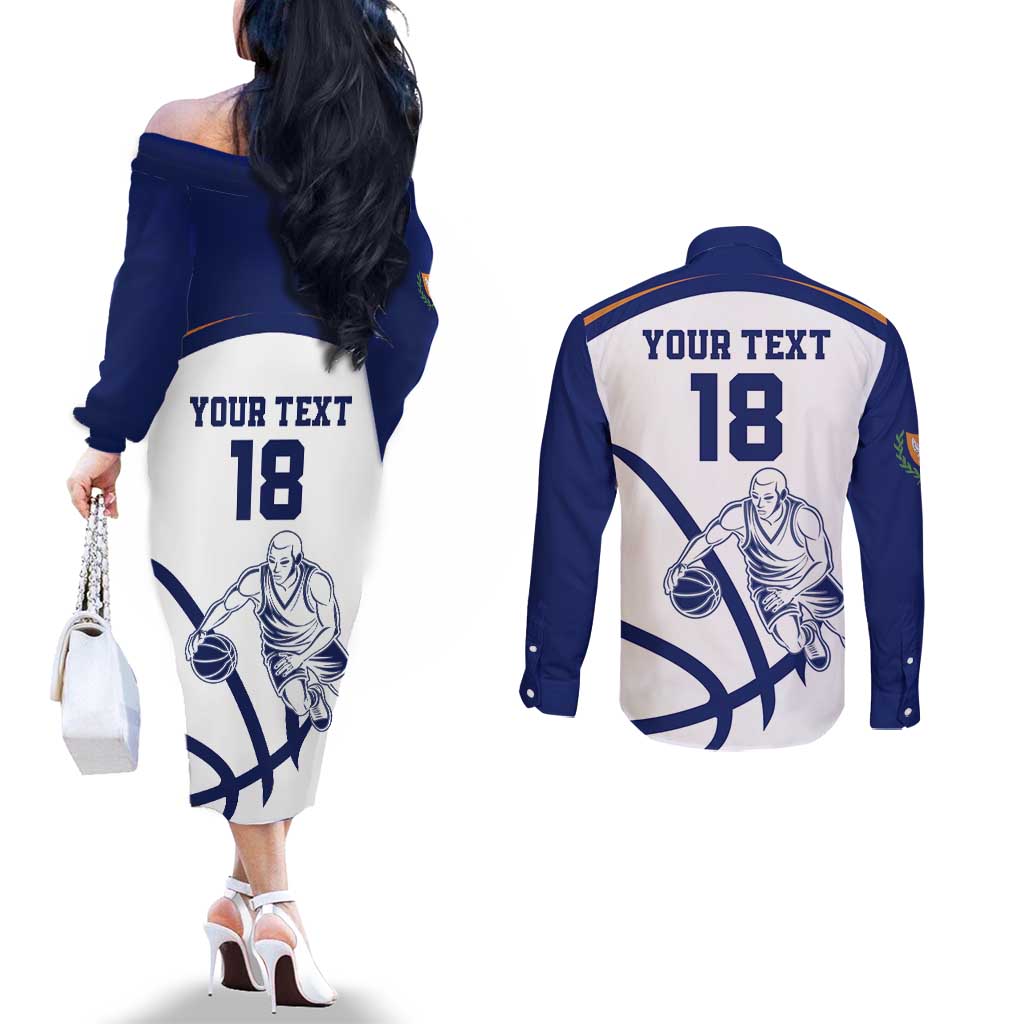 Cyprus Basketball Custom Couples Matching Off The Shoulder Long Sleeve Dress and Long Sleeve Button Shirt Go Champion - Wonder Print Shop