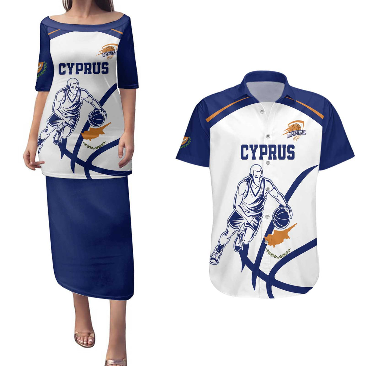 Cyprus Basketball Custom Couples Matching Puletasi and Hawaiian Shirt Go Champion - Wonder Print Shop