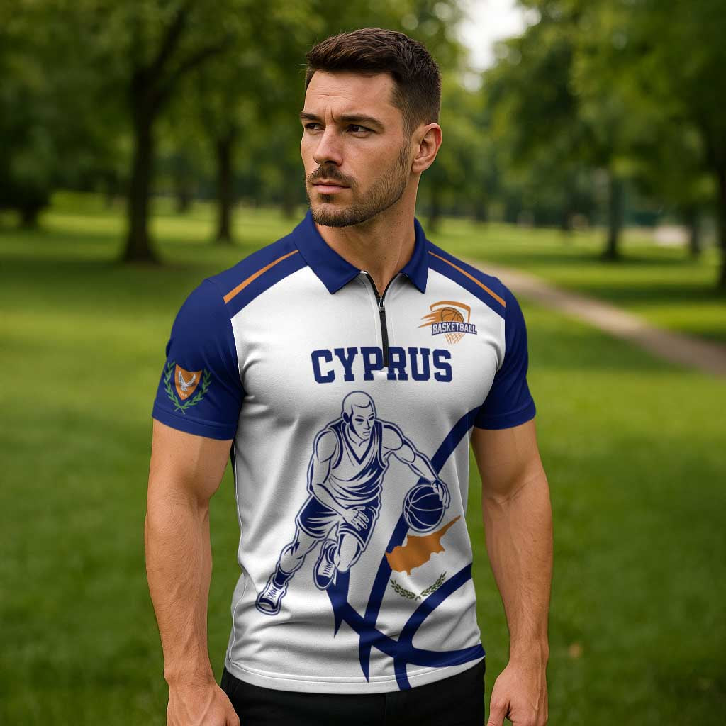 Cyprus Basketball Custom Zipper Polo Shirt Go Champion - Wonder Print Shop