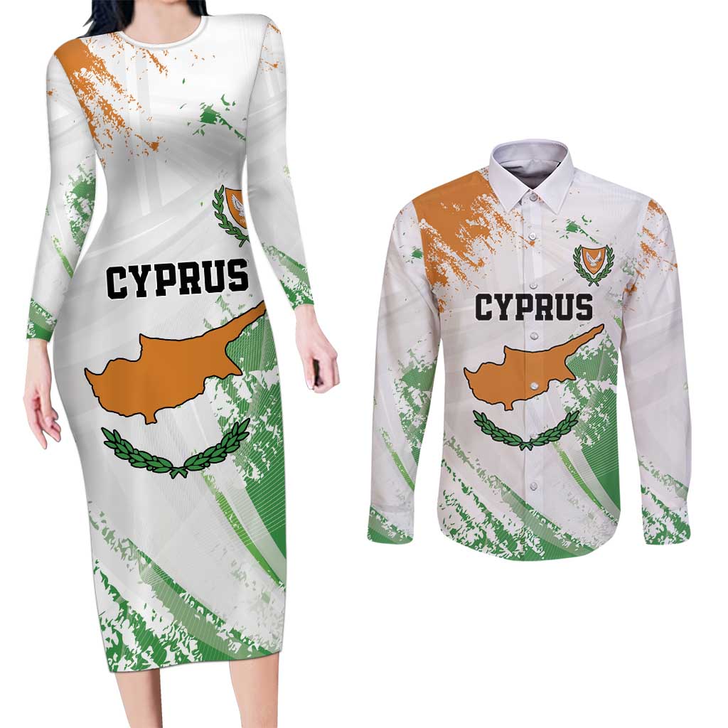 Custom Cyprus Couples Matching Long Sleeve Bodycon Dress and Long Sleeve Button Shirt Sporty Style - Wonder Print Shop
