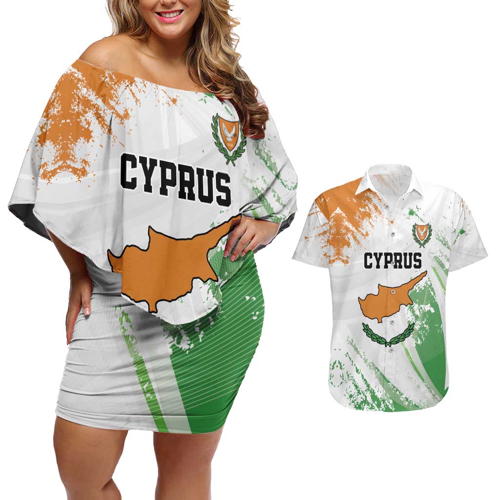 Custom Cyprus Couples Matching Off Shoulder Short Dress and Hawaiian Shirt Sporty Style - Wonder Print Shop