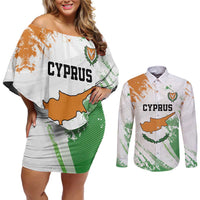 Custom Cyprus Couples Matching Off Shoulder Short Dress and Long Sleeve Button Shirt Sporty Style - Wonder Print Shop